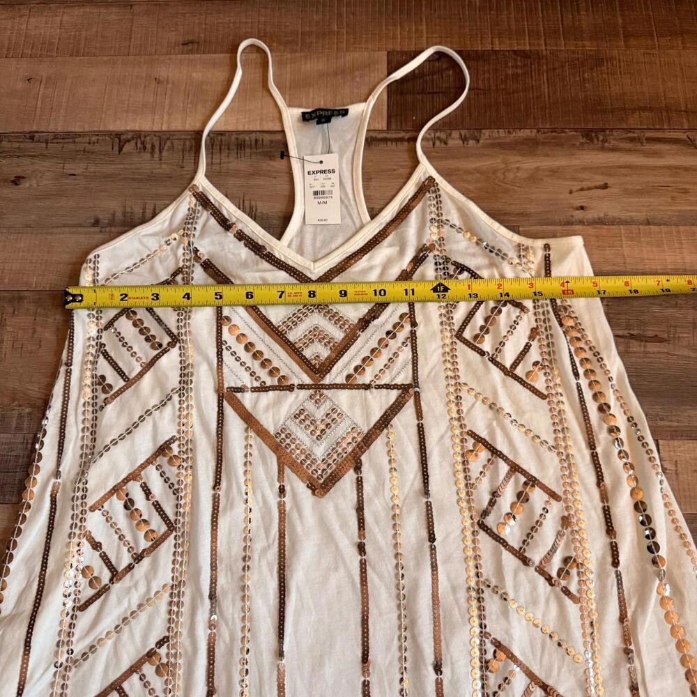Express White Brown‎ Geometric Sequin Sleeveless Cotton Modal Tank Top M - Picture 5 of 6